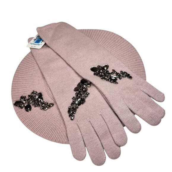 NWT Portolano Beret Hat & Long Gloves Set 2 PCs Blush Beaded Embellished OS - Picture 13 of 13